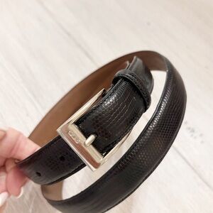 Ralph Lauren Black Textured Leather Belt with Silver Buckle